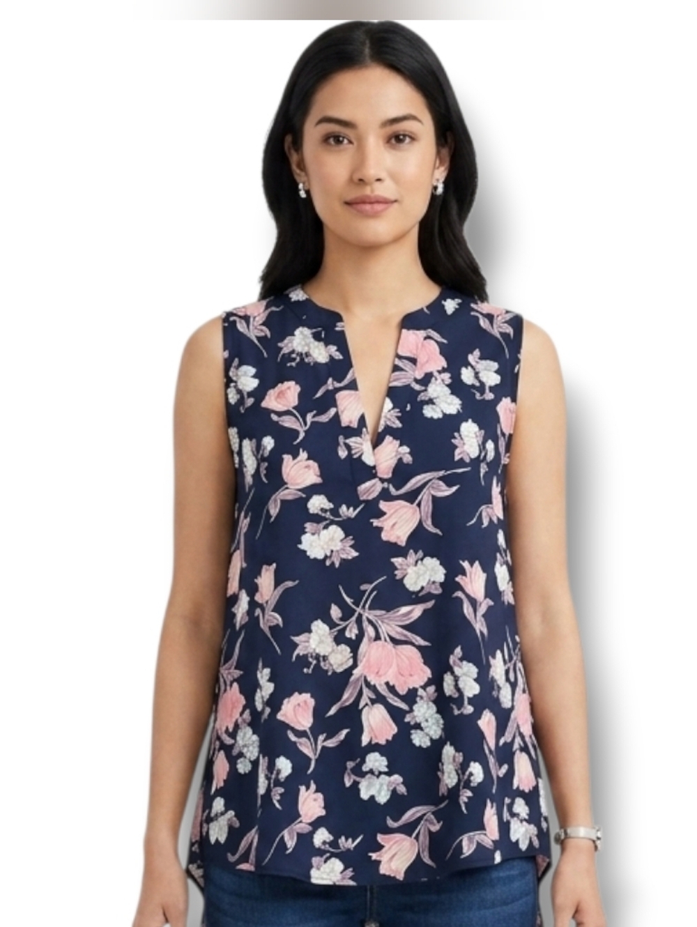 Sienna Sky Women’s Black Floral Sleeveless Blouse - Small Lightweight Top